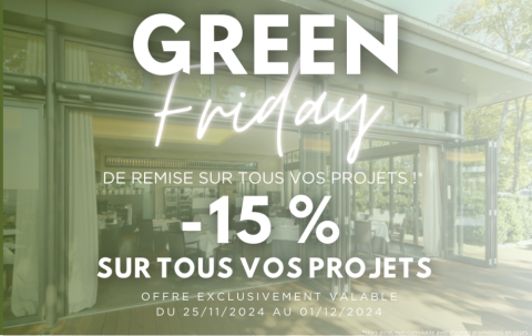 Affiche pour le Green Friday -15% sur tous vos projet valable du 25/11/2024 au 01/12/2024